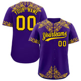 Custom Purple Gold Baroque Style Personalized Baseball Jersey
