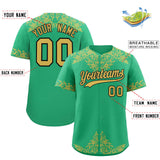 Custom Bright Green Old Gold Baroque Style Personalized Baseball Jersey