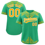 Custom Bright Green Gold Baroque Style Personalized Baseball Jersey