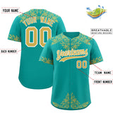 Custom Aqua Old Gold Baroque Style Personalized Baseball Jersey