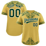 Custom Old Gold Green Baroque Style Personalized Baseball Jersey
