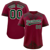 Custom Crimson Green Baroque Style Personalized Baseball Jersey