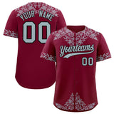 Custom Crimson Silver Baroque Style Personalized Baseball Jersey