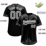 Custom Black Gray Baroque Style Personalized Baseball Jersey