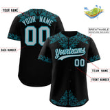 Custom Black Teal Baroque Style Personalized Baseball Jersey
