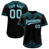 Custom Black Teal Baroque Style Personalized Baseball Jersey