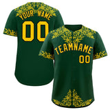Custom Green Gold Baroque Style Personalized Baseball Jersey