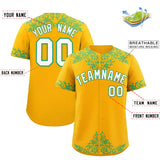 Custom Yellow Bright Green Baroque Style Personalized Baseball Jersey