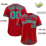 Custom Red Teal Baroque Style Personalized Baseball Jersey
