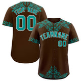 Custom Brown Teal Baroque Style Personalized Baseball Jersey
