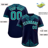 Custom Navy Teal Baroque Style Personalized Baseball Jersey