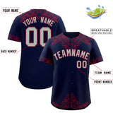 Custom Navy Crimson Baroque Style Personalized Baseball Jersey