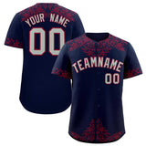 Custom Navy Crimson Baroque Style Personalized Baseball Jersey