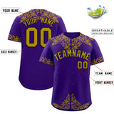 Custom Purple Old Gold Baroque Style Personalized Baseball Jersey