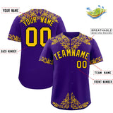 Custom Purple Gold Baroque Style Personalized Baseball Jersey
