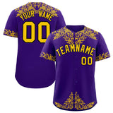 Custom Purple Gold Baroque Style Personalized Baseball Jersey