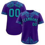 Custom Purple Aqua Baroque Style Personalized Baseball Jersey