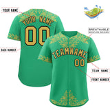 Custom Bright Green Old Gold Baroque Style Personalized Baseball Jersey