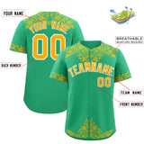 Custom Bright Green Gold Baroque Style Personalized Baseball Jersey