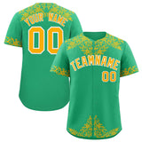 Custom Bright Green Gold Baroque Style Personalized Baseball Jersey