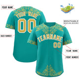 Custom Aqua Old Gold Baroque Style Personalized Baseball Jersey