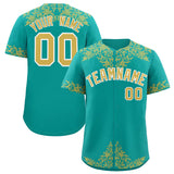 Custom Aqua Old Gold Baroque Style Personalized Baseball Jersey