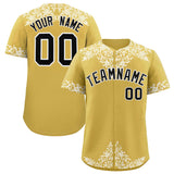 Custom Old Gold White Baroque Style Personalized Baseball Jersey