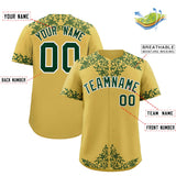 Custom Old Gold Green Baroque Style Personalized Baseball Jersey