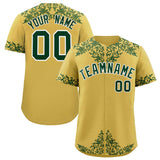 Custom Old Gold Green Baroque Style Personalized Baseball Jersey