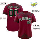 Custom Crimson Green Baroque Style Personalized Baseball Jersey