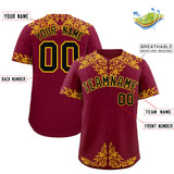 Custom Crimson Yellow Baroque Style Personalized Baseball Jersey