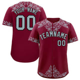 Custom Crimson Silver Baroque Style Personalized Baseball Jersey