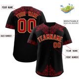 Custom Black Red Baroque Style Personalized Baseball Jersey