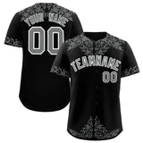 Custom Black Gray Baroque Style Personalized Baseball Jersey
