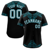 Custom Black Teal Baroque Style Personalized Baseball Jersey