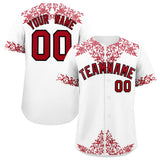 Custom White Red Baroque Style Personalized Baseball Jersey