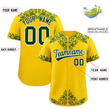 Custom Gold Green Baroque Style Personalized Baseball Jersey