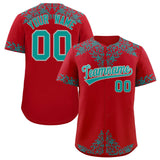 Custom Red Teal Baroque Style Personalized Baseball Jersey