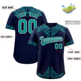 Custom Navy Teal Baroque Style Personalized Baseball Jersey