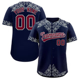 Custom Navy Silver Baroque Style Personalized Baseball Jersey