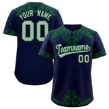 Custom Navy Kelly Green Baroque Style Personalized Baseball Jersey