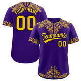 Custom Purple Gold Baroque Style Personalized Baseball Jersey