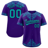 Custom Purple Aqua Baroque Style Personalized Baseball Jersey