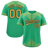 Custom Bright Green Old Gold Baroque Style Personalized Baseball Jersey