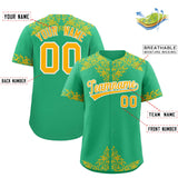 Custom Bright Green Gold Baroque Style Personalized Baseball Jersey
