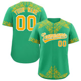 Custom Bright Green Gold Baroque Style Personalized Baseball Jersey