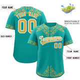 Custom Aqua Old Gold Baroque Style Personalized Baseball Jersey