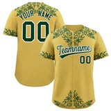 Custom Old Gold Green Baroque Style Personalized Baseball Jersey