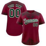Custom Crimson Green Baroque Style Personalized Baseball Jersey