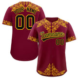 Custom Crimson Yellow Baroque Style Personalized Baseball Jersey